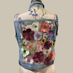 FLOWERED DENIM VEST
